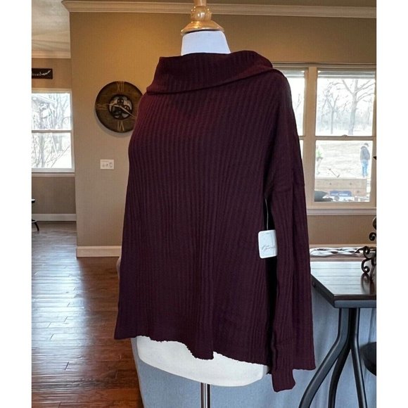 NWT Free People Sweater XS Oversized Cowl Neck Draped Tunic Top Date Night Wine - Picture 6 of 13